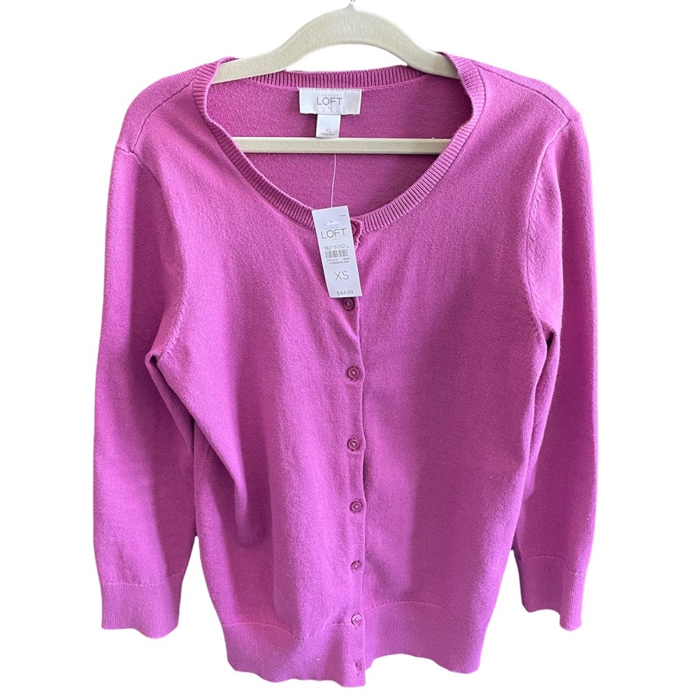 NWT Ann Taylor LOFT- XS cardigan 3/4 length sleeves, rosy pink color, cotton